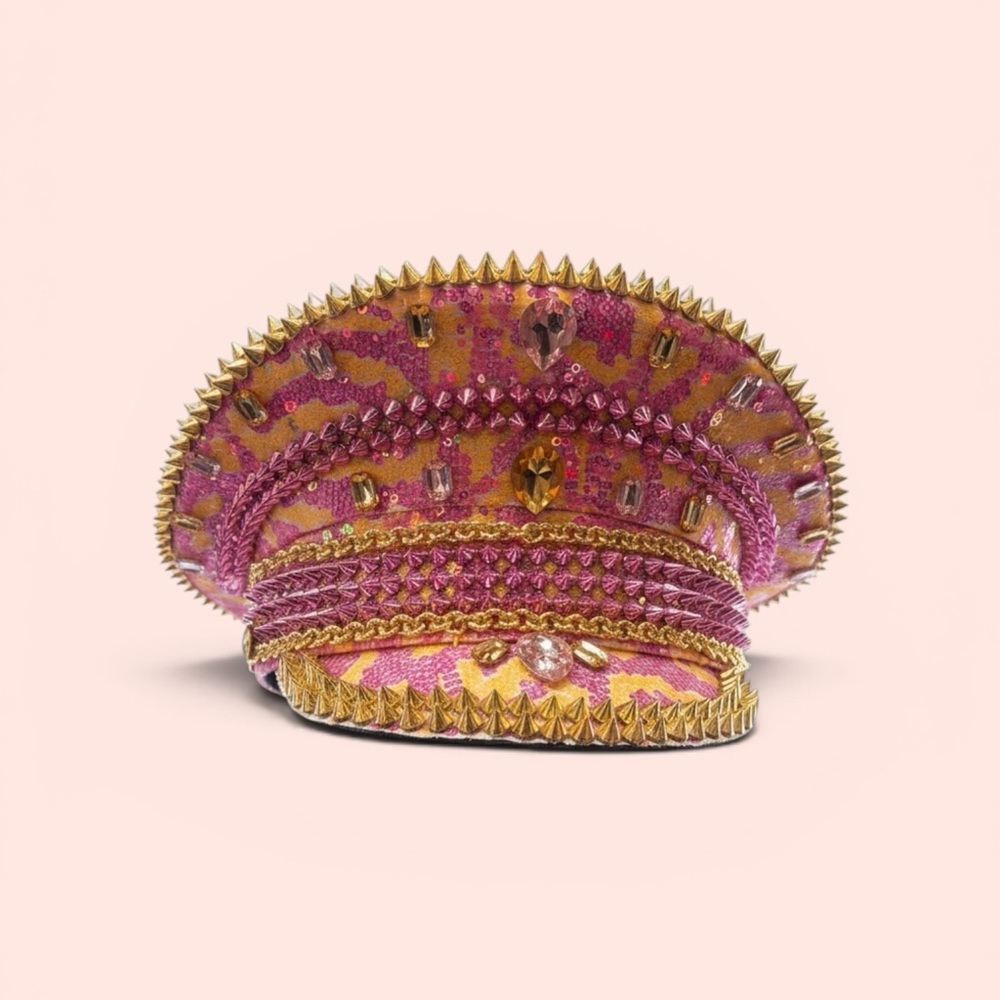Pink & Gold Embellished Sequin Captain Hat - Designer-Inspired